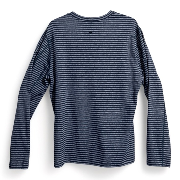 Lululemon Men’s Speed Long Sleeve Shirt Classic Stripe Heathered Black Iris Blue - Picture 14 of 14